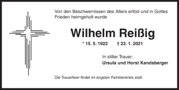 Traueranzeige von Wilhelm Reißig von Ansbach