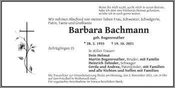 Traueranzeige von Barbara Bachmann von Ansbach