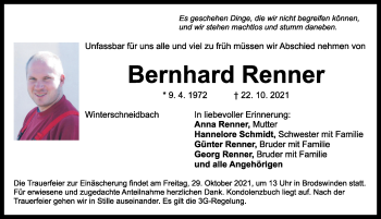 Traueranzeige von Bernhard Renner von Ansbach