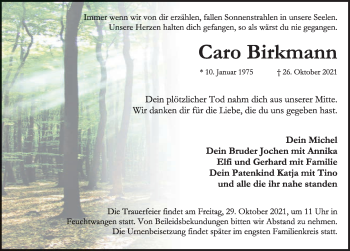 Traueranzeige von Caro Birkmann von Dinkelsbühl/ Feuchtwangen