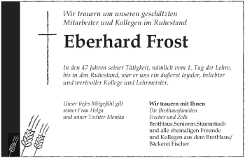 Traueranzeige von Eberhard Frost von Rothenburg