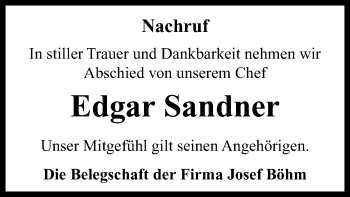 Traueranzeige von Edgar Sandner von Neustadt/ Scheinfeld/ Uffenheim