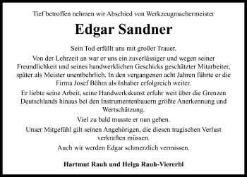 Traueranzeige von Edgar Sandner von Neustadt/ Scheinfeld/ Uffenheim