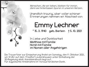 Traueranzeige von Emmy Lechner von Ansbach