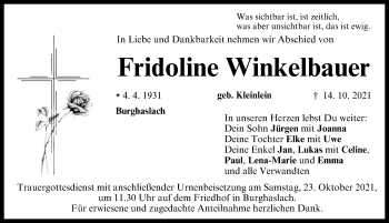 Traueranzeige von Fridoline Winkelbauer von Neustadt/ Scheinfeld/ Uffenheim