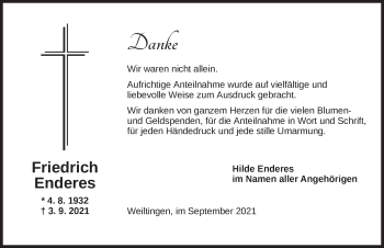 Traueranzeige von Friedrich Enderes von Dinkelsbühl/ Feuchtwangen