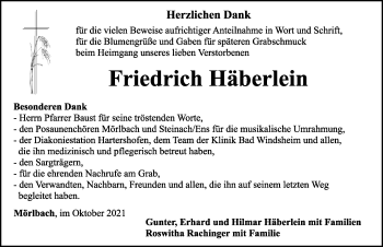 Traueranzeige von Friedrich Häberlein von Rothenburg