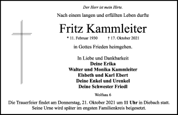 Traueranzeige von Fritz Kammleiter von Rothenburg