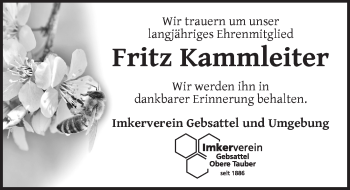 Traueranzeige von Fritz Kammleiter von Rothenburg