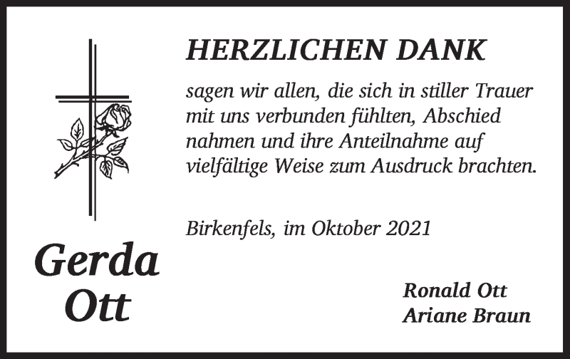  Traueranzeige für Gerda Ott vom 20.10.2021 aus Ansbach