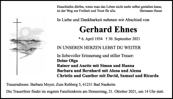 Traueranzeige von Gerhard Ehnes von Rothenburg