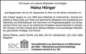 Traueranzeige von Heinz Hörger von Dinkelsbühl/ Feuchtwangen