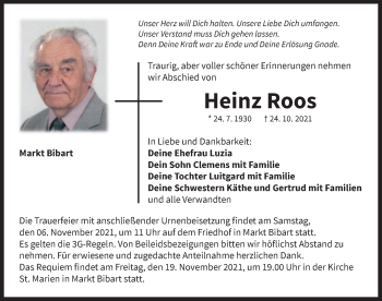 Traueranzeige von Heinz Roos von Neustadt/ Scheinfeld/ Uffenheim