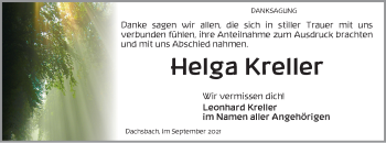 Traueranzeige von Helga Kreller von Neustadt/ Scheinfeld/ Uffenheim