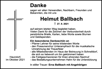 Traueranzeige von Helmut Ballbach von Dinkelsbühl/ Feuchtwangen