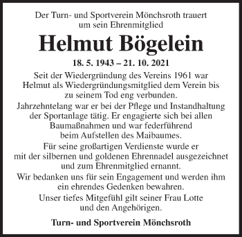 Traueranzeige von Helmut Bögelein von Dinkelsbühl/ Feuchtwangen