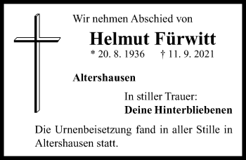 Traueranzeige von Helmut Fürwitt von Neustadt/ Scheinfeld/ Uffenheim