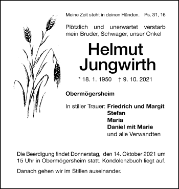 Traueranzeige von Helmut Jungwirth von Dinkelsbühl/ Feuchtwangen