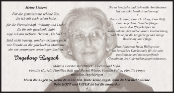 Traueranzeige von Ingeborg Lugsch von Neustadt/ Scheinfeld/ Uffenheim