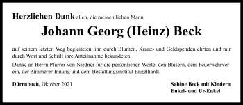 Traueranzeige von Johann Georg Beck von Neustadt/ Scheinfeld/ Uffenheim