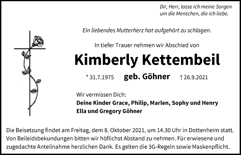  Traueranzeige für Kimberly Kettembeil vom 05.10.2021 aus Neustadt/ Scheinfeld/ Uffenheim