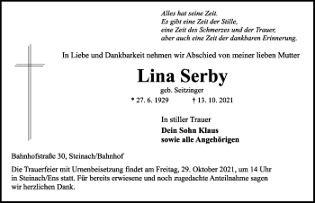 Traueranzeige von Lina Serby von Rothenburg