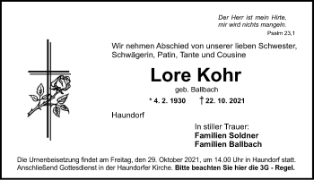 Traueranzeige von Lore Kohr von Dinkelsbühl/ Feuchtwangen