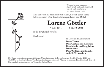 Traueranzeige von Lorenz Göttler von Dinkelsbühl/ Feuchtwangen