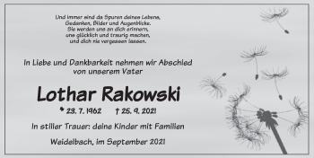 Traueranzeige von Lothar Rakowski von Dinkelsbühl/ Feuchtwangen