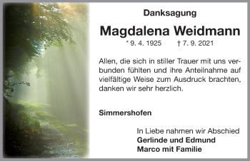 Traueranzeige von Magdalena Weidmann von Neustadt/ Scheinfeld/ Uffenheim