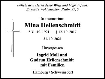 Traueranzeige von Mina Hellenschmidt von Rothenburg