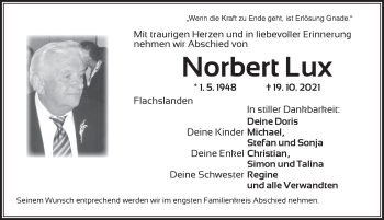 Traueranzeige von Norbert Lux von Ansbach