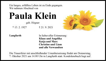 Traueranzeige von Paula Klein von Dinkelsbühl/ Feuchtwangen