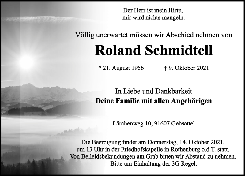  Traueranzeige für Roland Schmidtell vom 12.10.2021 aus Rothenburg