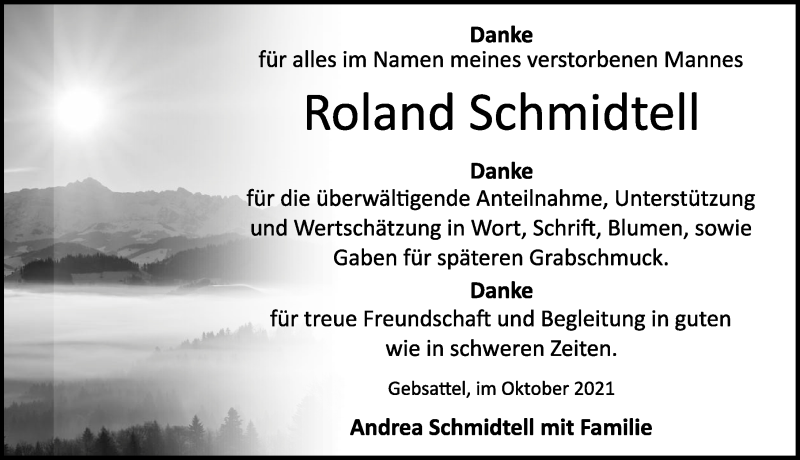 Traueranzeige für Roland Schmidtell vom 27.10.2021 aus Rothenburg