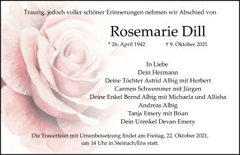 Traueranzeige von Rosemarie Dill von Neustadt/ Scheinfeld/ Uffenheim