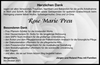 Traueranzeige von Rose Marie Preu von Neustadt/ Scheinfeld/ Uffenheim