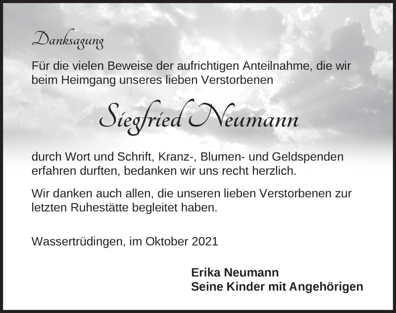  Traueranzeige für Siegfried Neumann vom 23.10.2021 aus Dinkelsbühl/ Feuchtwangen