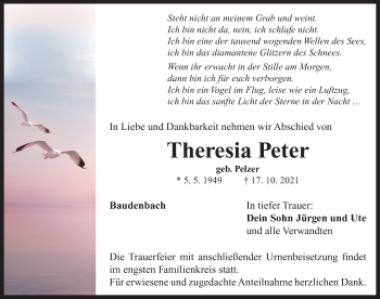 Traueranzeige von Theresia Peter von Neustadt/ Scheinfeld/ Uffenheim