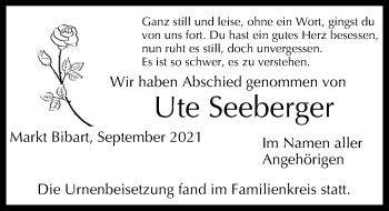 Traueranzeige von Ute Seeberger von Neustadt/ Scheinfeld/ Uffenheim