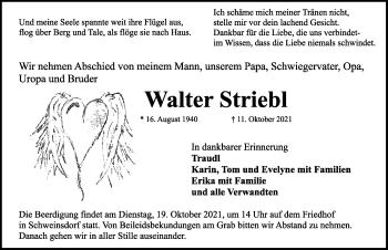 Traueranzeige von Walter Striebl von Rothenburg