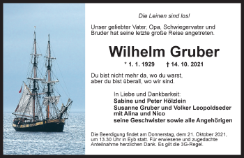 Traueranzeige von Wilhelm Gruber von Ansbach