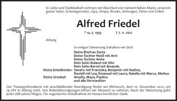 Traueranzeige von Alfred Friedel von Dinkelsbühl/ Feuchtwangen