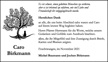 Traueranzeige von Caro Birkmann von Dinkelsbühl/ Feuchtwangen