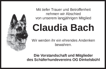 Traueranzeige von Claudia Bach von Dinkelsbühl/ Feuchtwangen