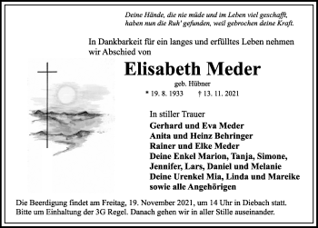 Traueranzeige von Elisabeth Meder von Ansbach