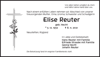 Traueranzeige von Elise Reuter von Ansbach