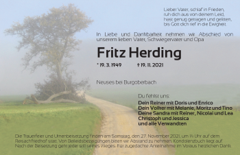 Traueranzeige von Fritz Herding von Ansbach