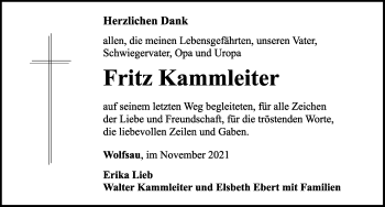 Traueranzeige von Fritz Kammleiter von Rothenburg