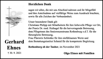 Traueranzeige von Gerhard Ehnes von Rothenburg